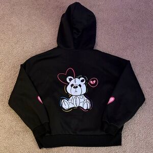Black Zip Up with Bear Design